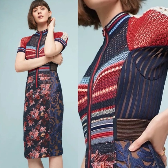 Anthropologie Byron Lars Jewel Jacquard Sheath Dress - Picture 15 of 16
